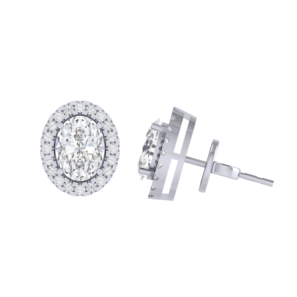 white gold plated sterling silver oval shape cubic-zirconia stud earrings