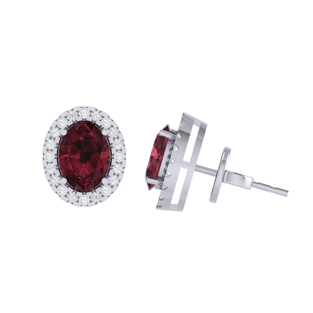 white gold plated sterling silver oval shape garnet stud earrings