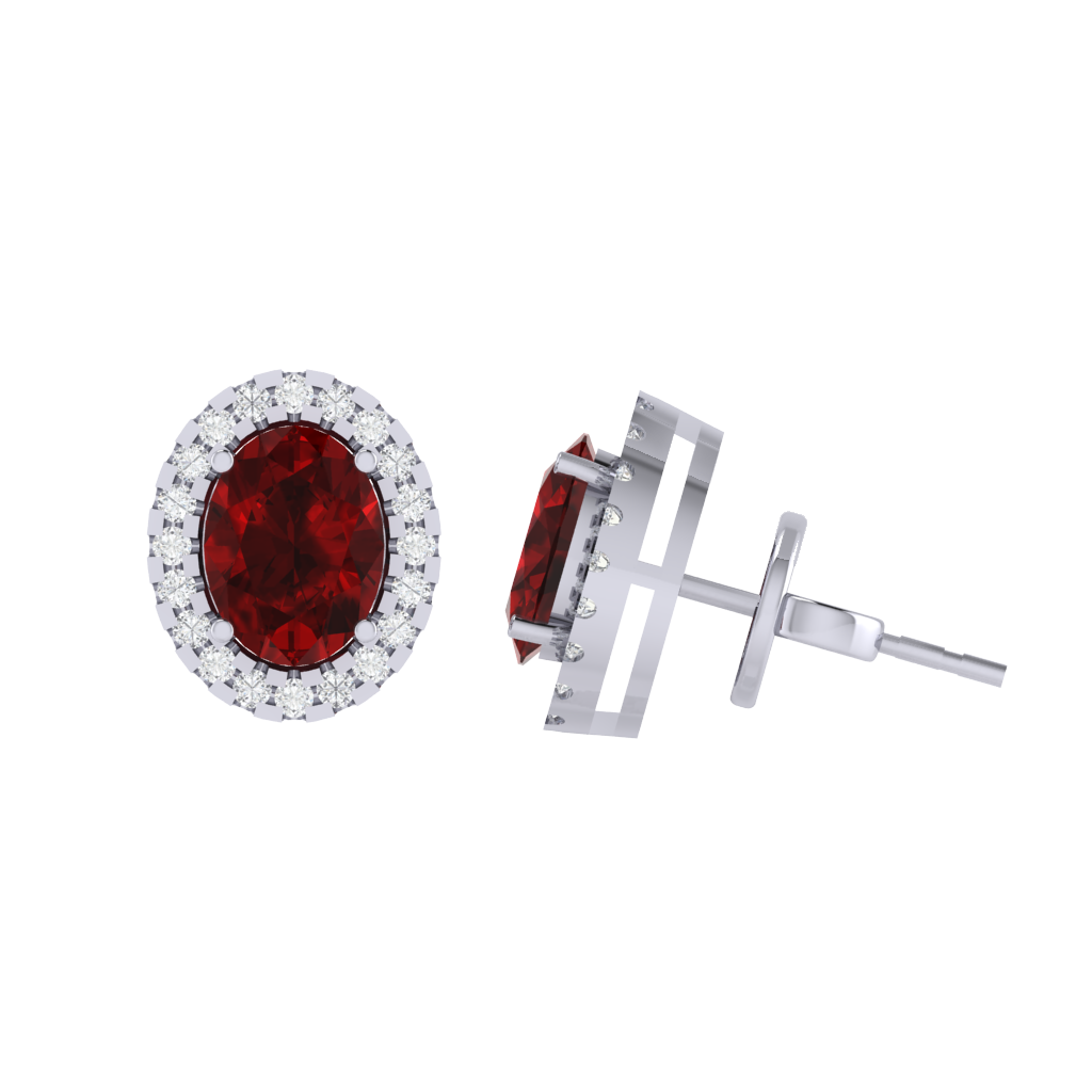 white gold plated sterling silver oval shape ruby stud earrings