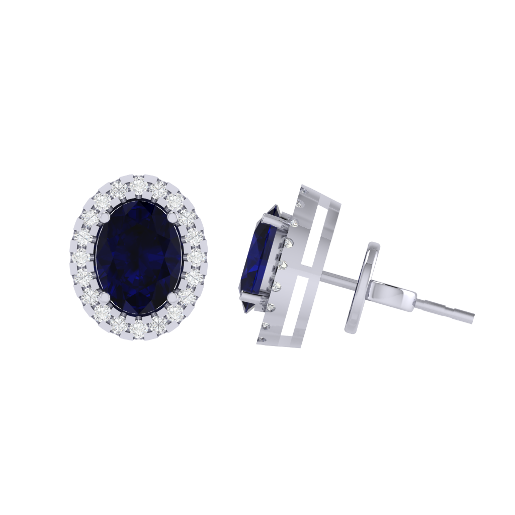 white gold plated sterling silver oval shape sapphire stud earrings