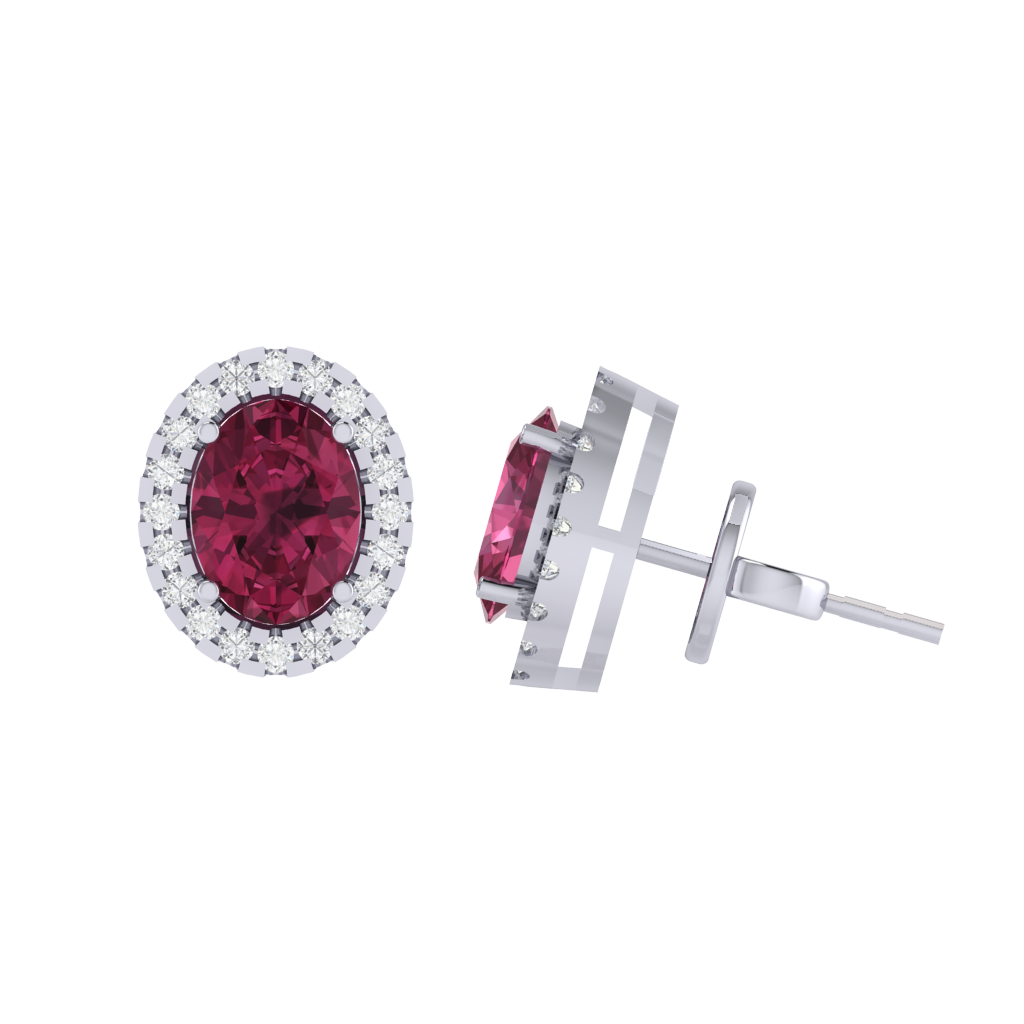 white gold plated sterling silver oval shape tourmaline stud earrings