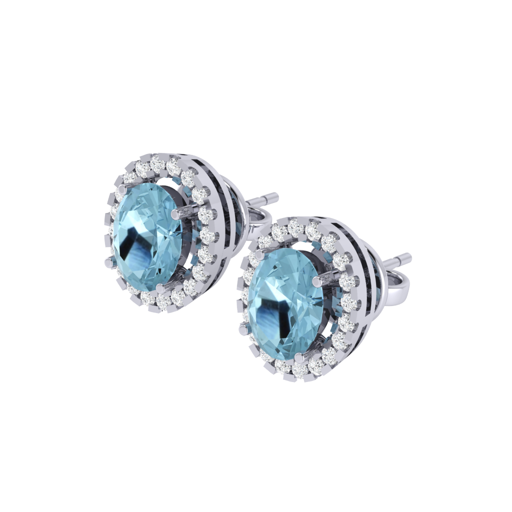 white gold plated sterling silver oval shape aquamarine stud earrings