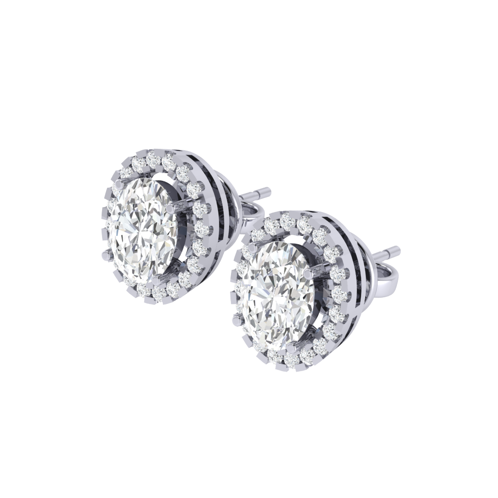 white gold plated sterling silver oval shape cubic-zirconia stud earrings