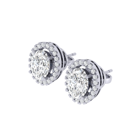 white gold plated sterling silver oval shape cubic-zirconia stud earrings