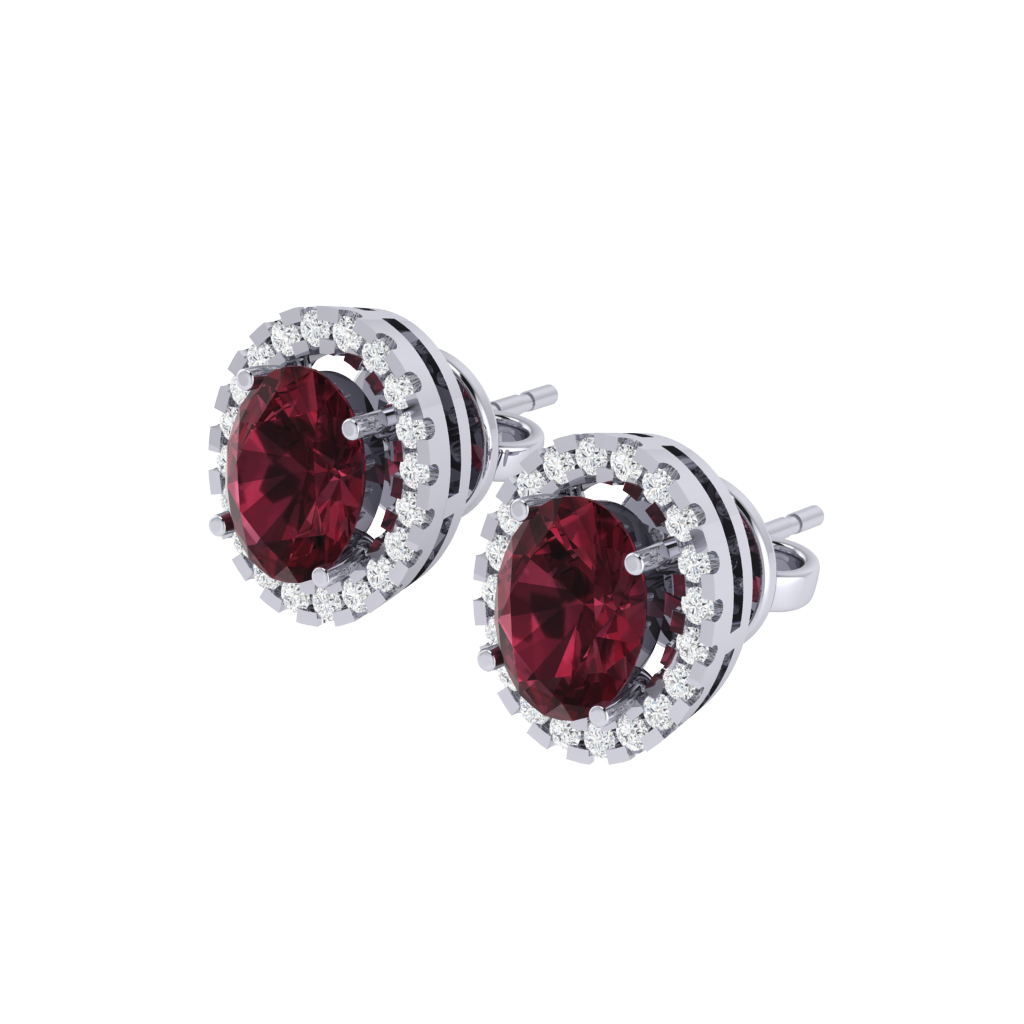white gold plated sterling silver oval shape garnet stud earrings
