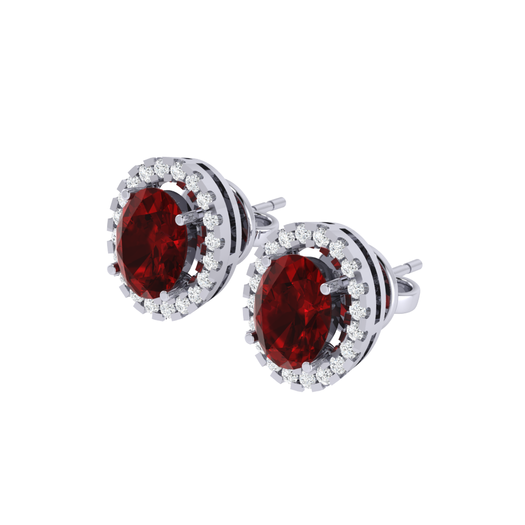 white gold plated sterling silver oval shape ruby stud earrings