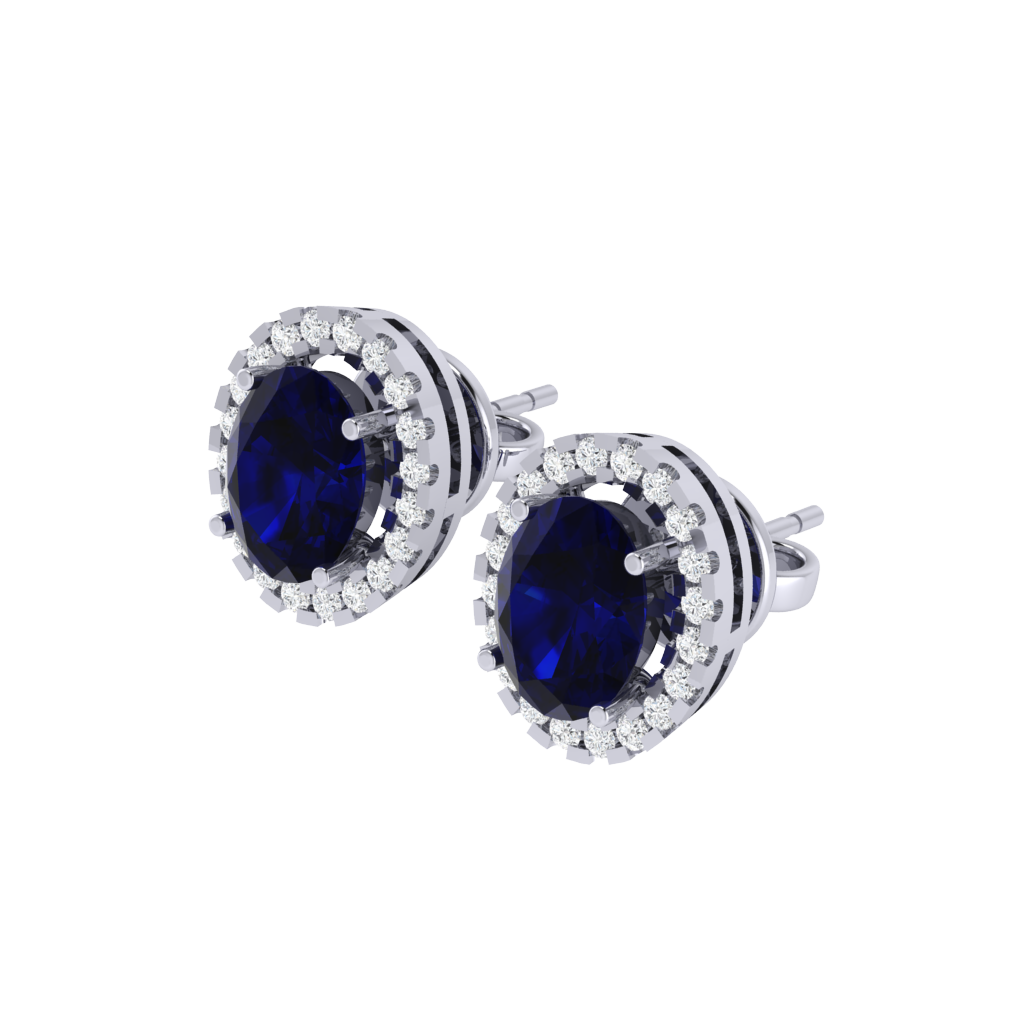 white gold plated sterling silver oval shape sapphire stud earrings