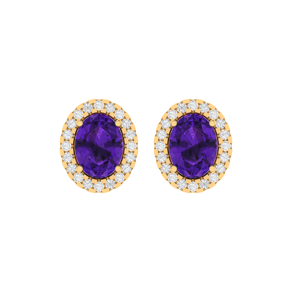 yellow gold plated sterling silver oval shape amethyst stud earrings