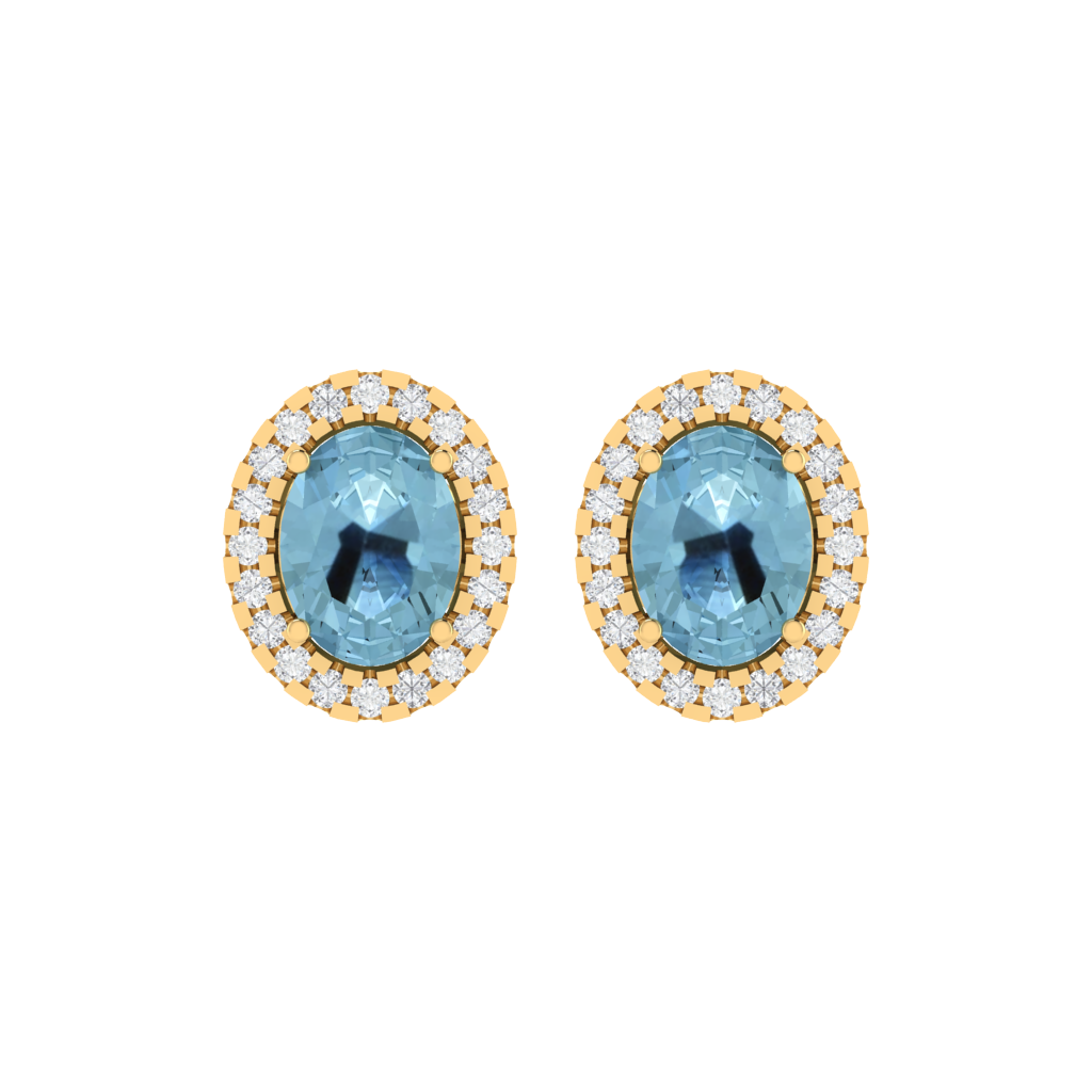yellow gold plated sterling silver oval shape aquamarine stud earrings