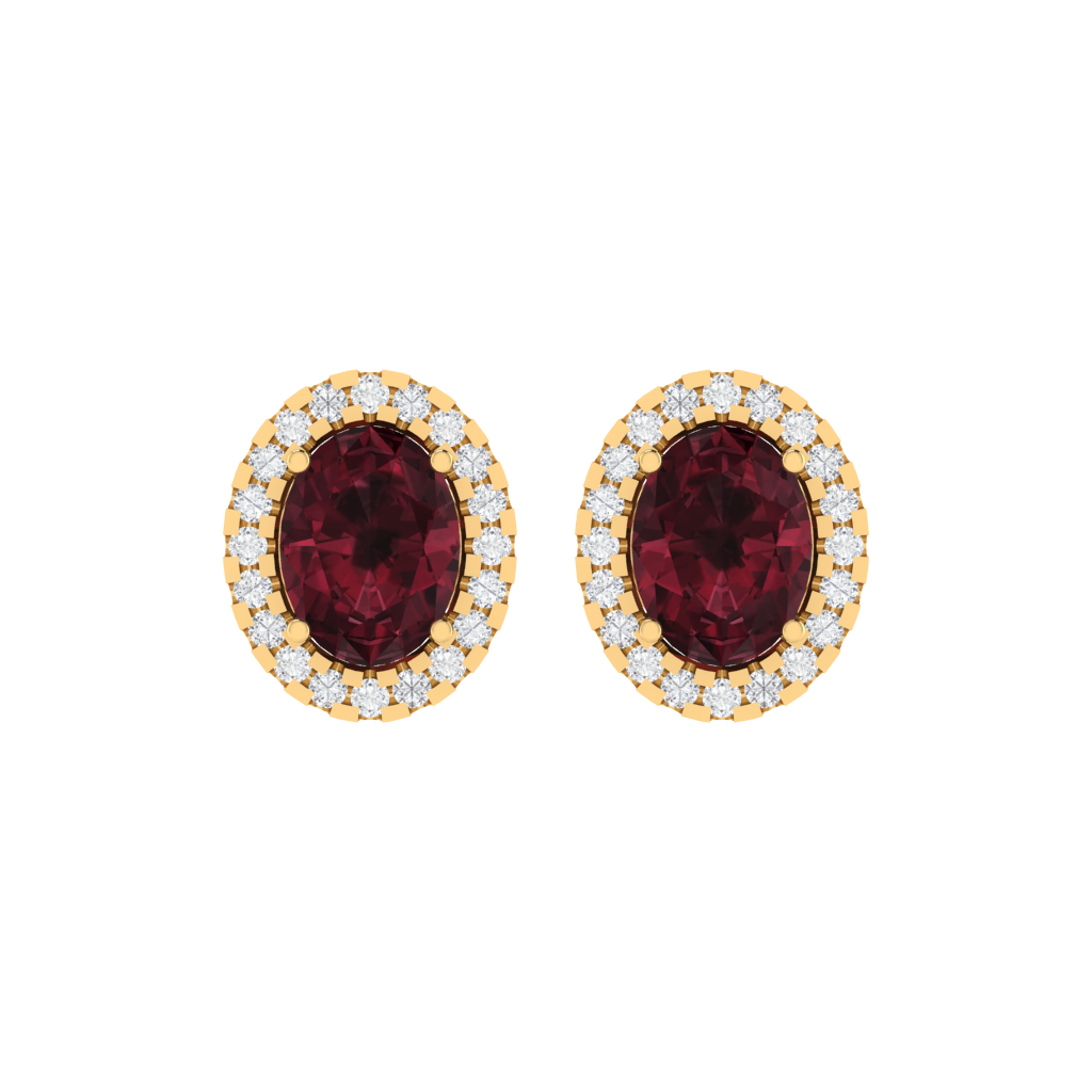 yellow gold plated sterling silver oval shape garnet stud earrings