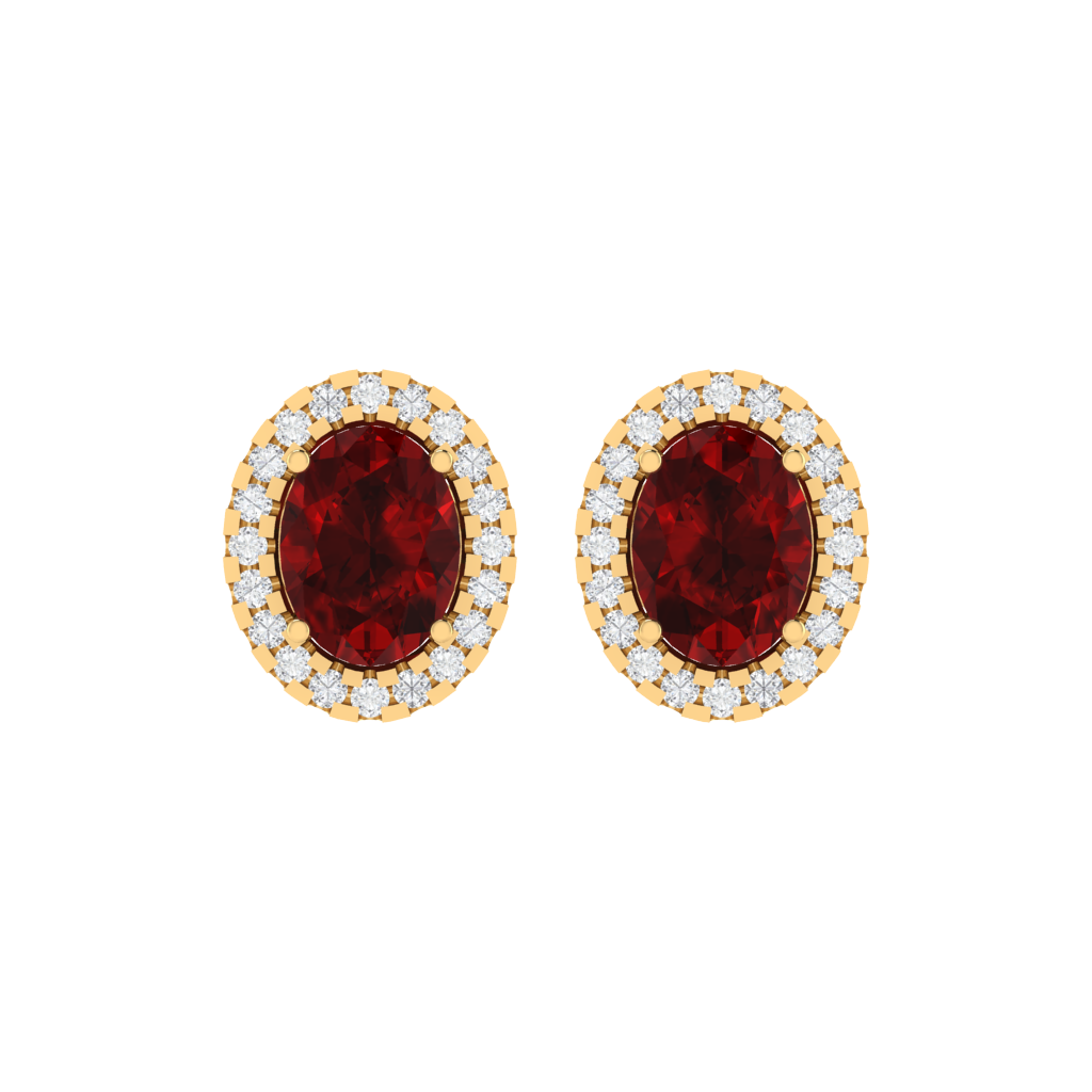yellow gold plated sterling silver oval shape ruby stud earrings