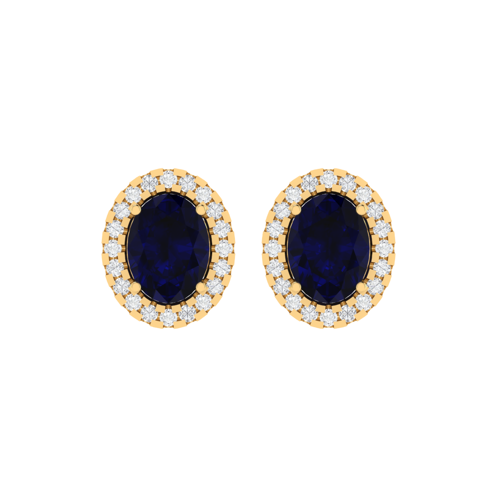 yellow gold plated sterling silver oval shape sapphire stud earrings