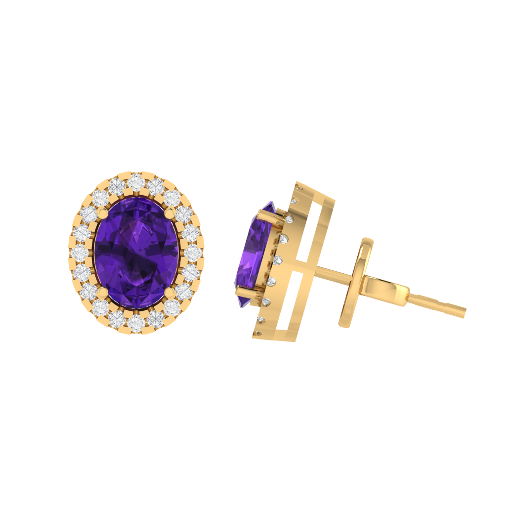yellow gold plated sterling silver oval shape amethyst stud earrings