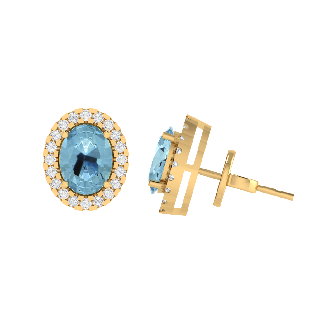 yellow gold plated sterling silver oval shape aquamarine stud earrings