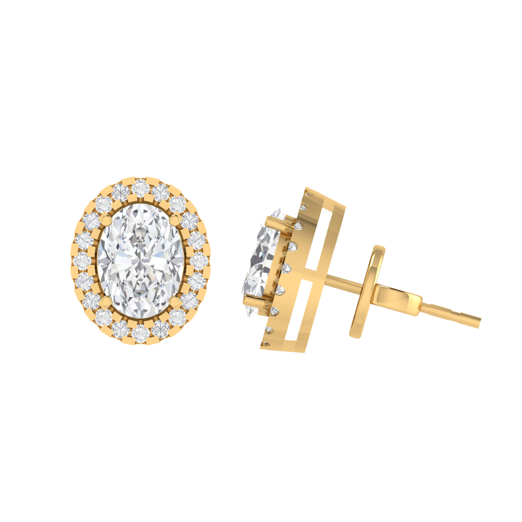 yellow gold plated sterling silver oval shape cubic-zirconia stud earrings