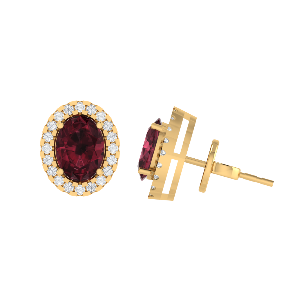 yellow gold plated sterling silver oval shape garnet stud earrings