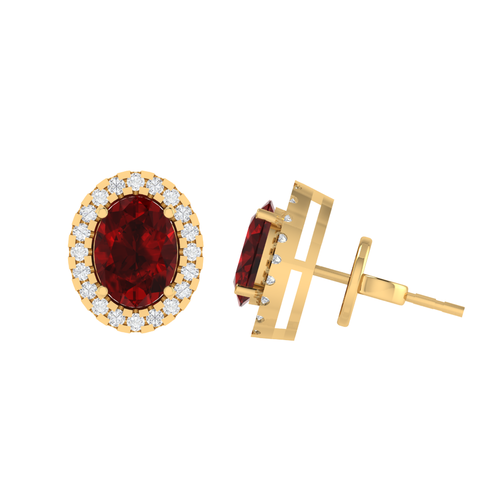 yellow gold plated sterling silver oval shape ruby stud earrings