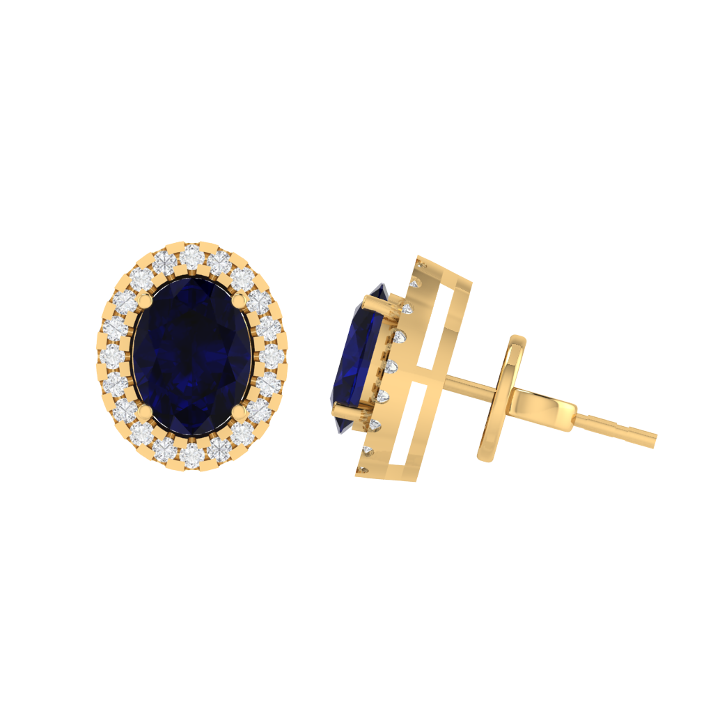 yellow gold plated sterling silver oval shape sapphire stud earrings