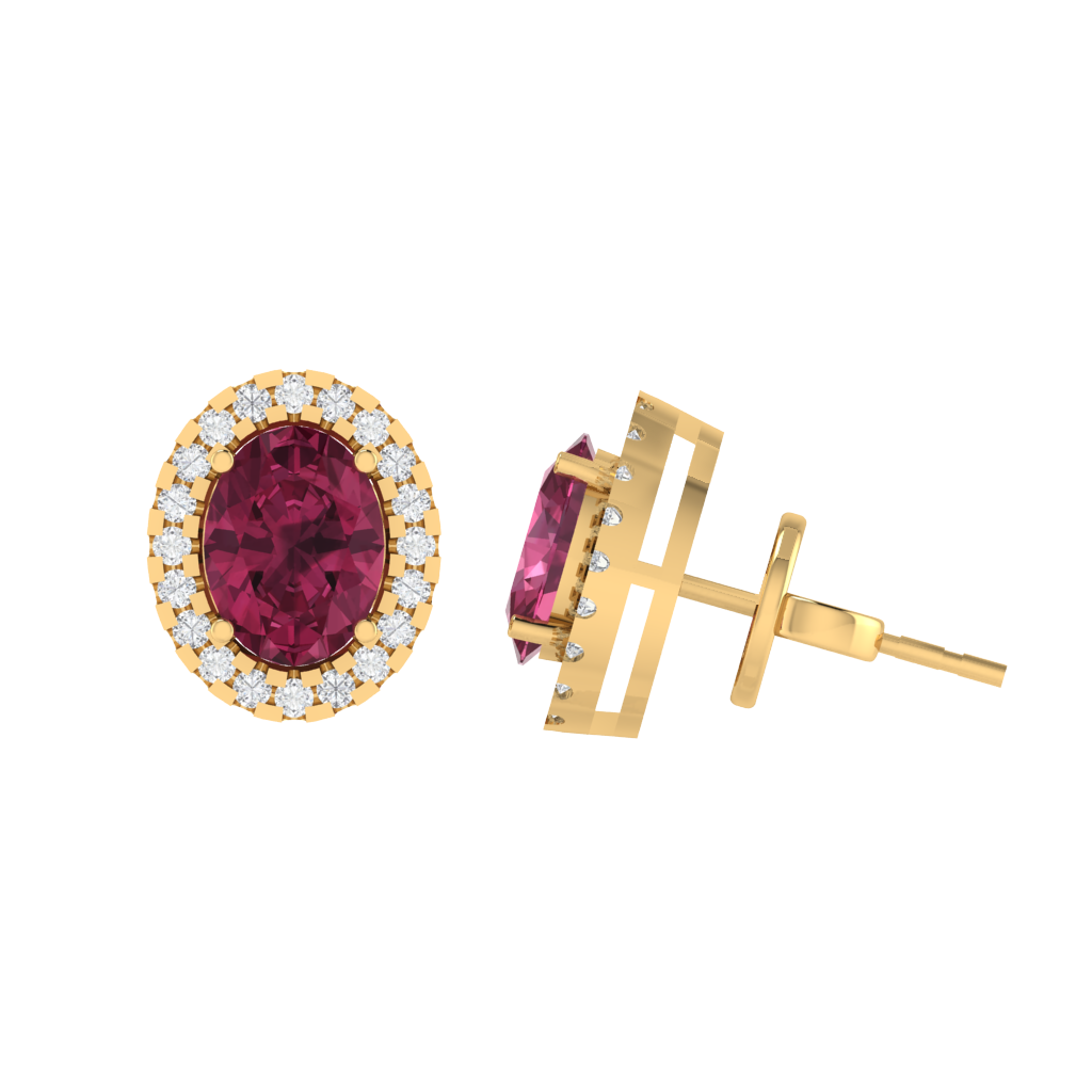 yellow gold plated sterling silver oval shape tourmaline stud earrings