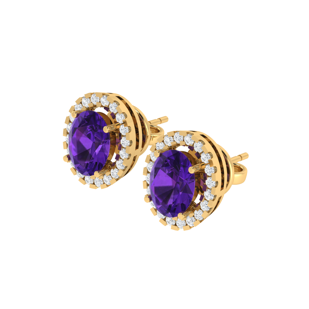 yellow gold plated sterling silver oval shape amethyst stud earrings