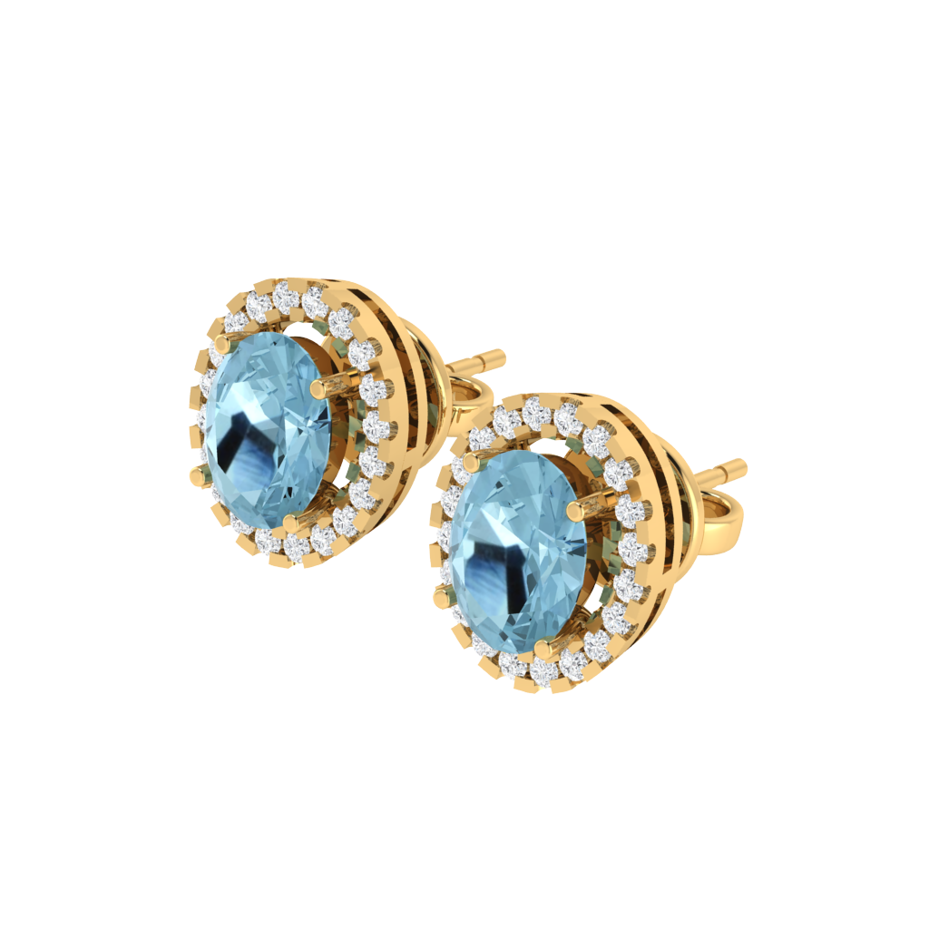 yellow gold plated sterling silver oval shape aquamarine stud earrings