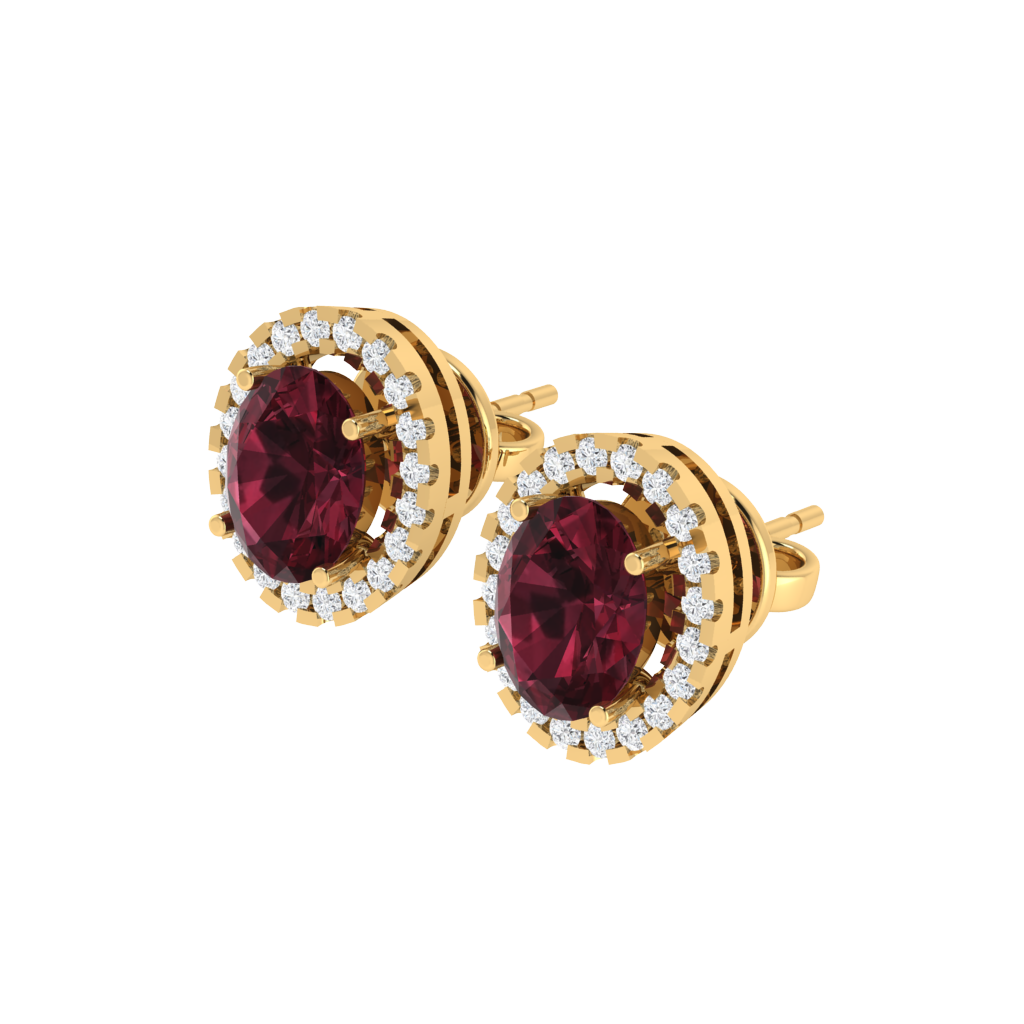 yellow gold plated sterling silver oval shape garnet stud earrings