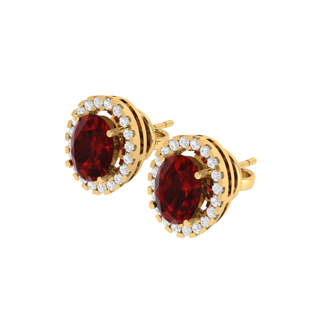 yellow gold plated sterling silver oval shape ruby stud earrings