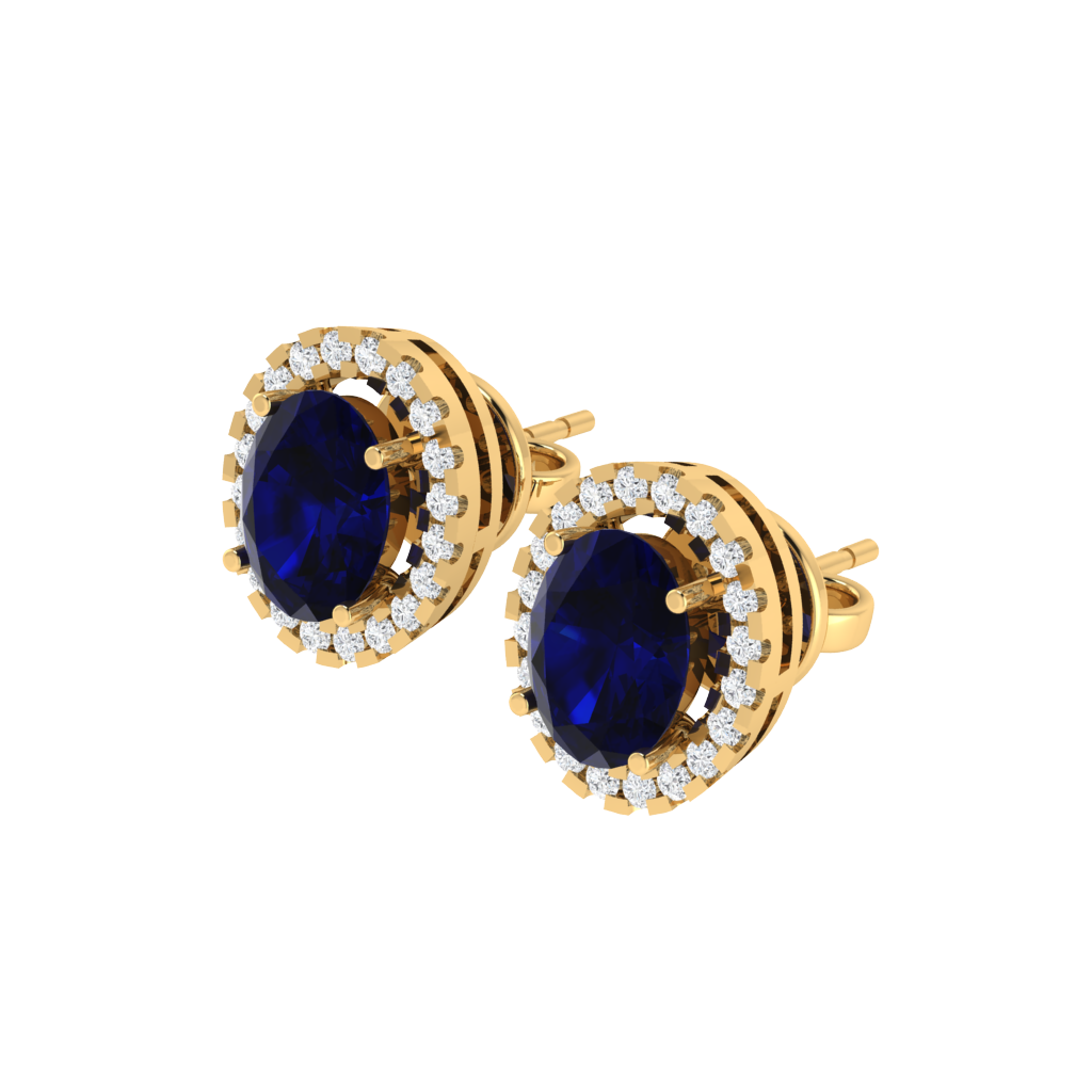 yellow gold plated sterling silver oval shape sapphire stud earrings