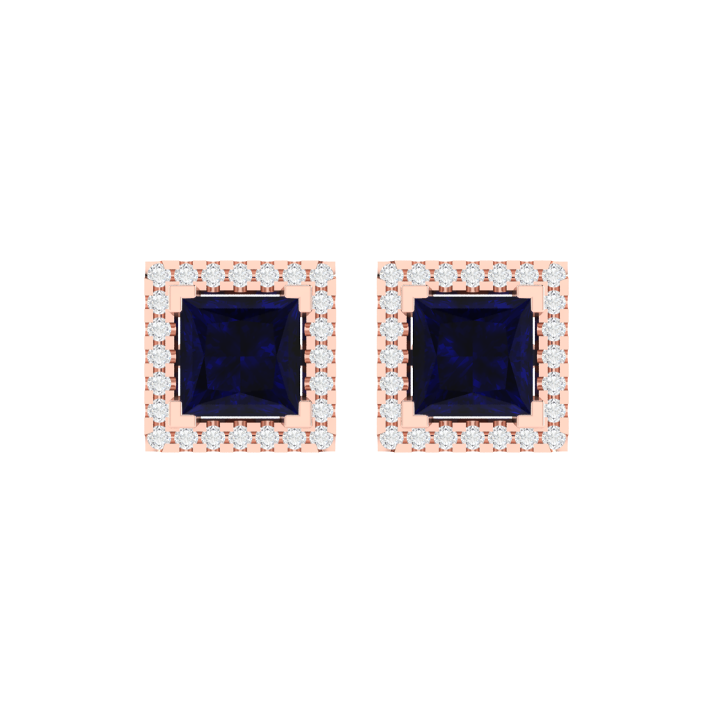 rose gold plated sterling silver princess shape sapphire stud earrings