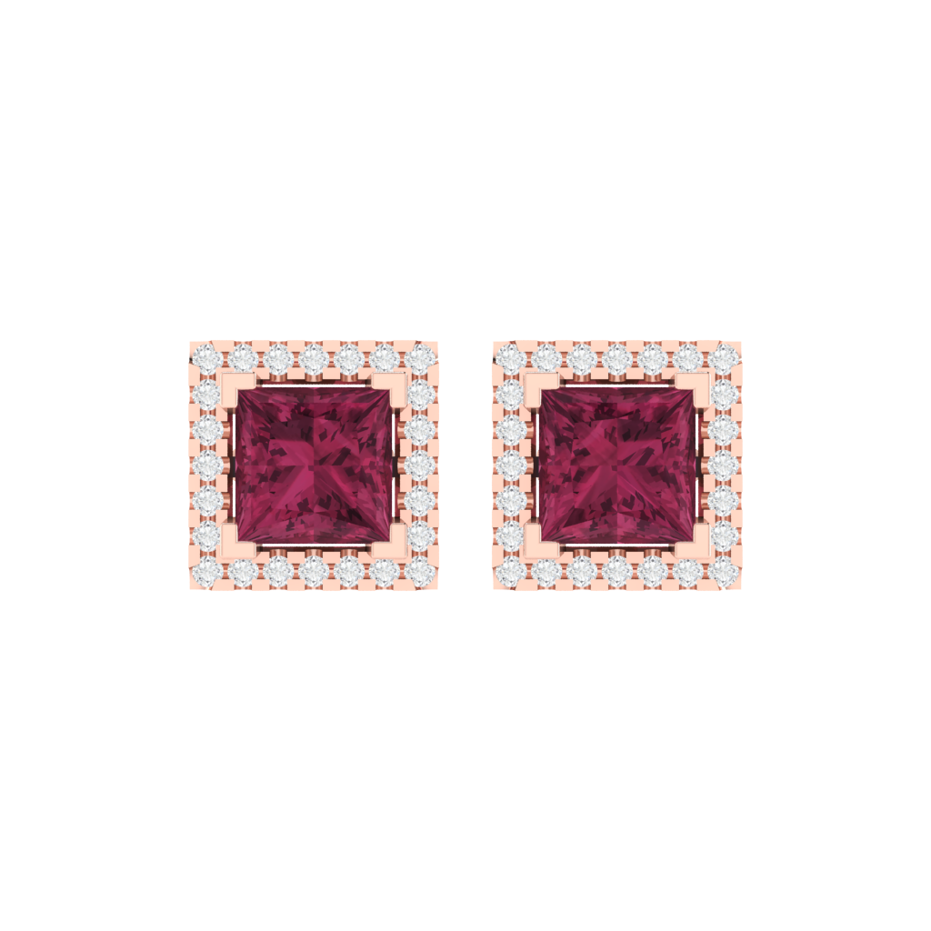 rose gold plated sterling silver princess shape tourmaline stud earrings