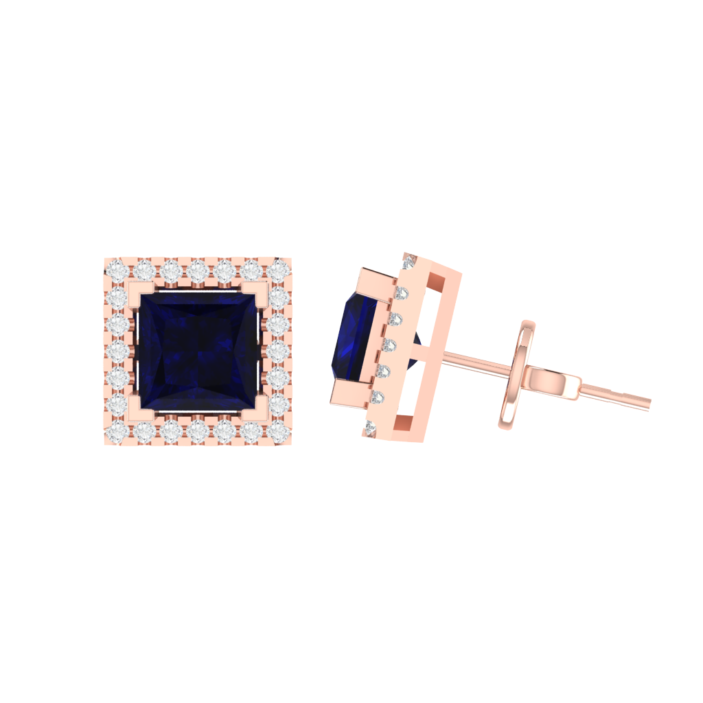 rose gold plated sterling silver princess shape sapphire stud earrings