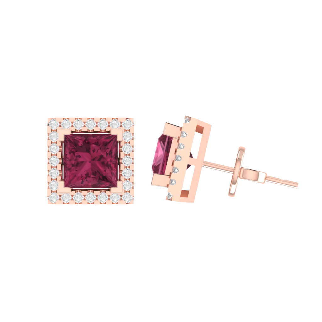rose gold plated sterling silver princess shape tourmaline stud earrings