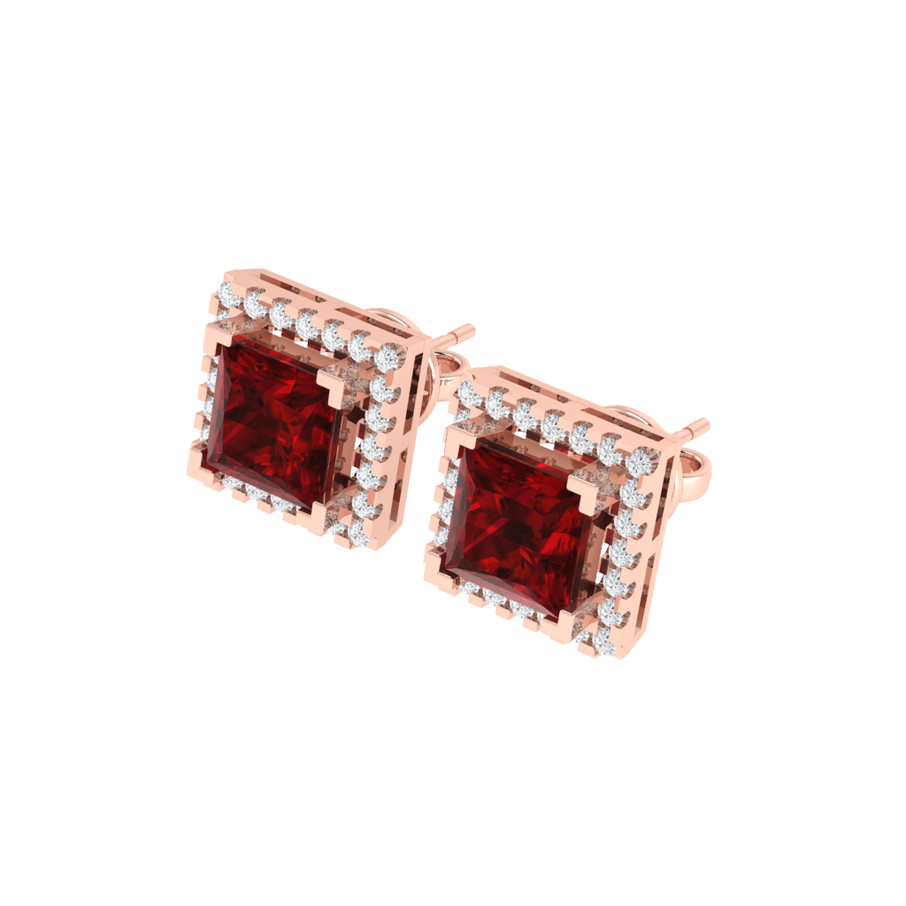 rose gold plated sterling silver princess shape ruby stud earrings