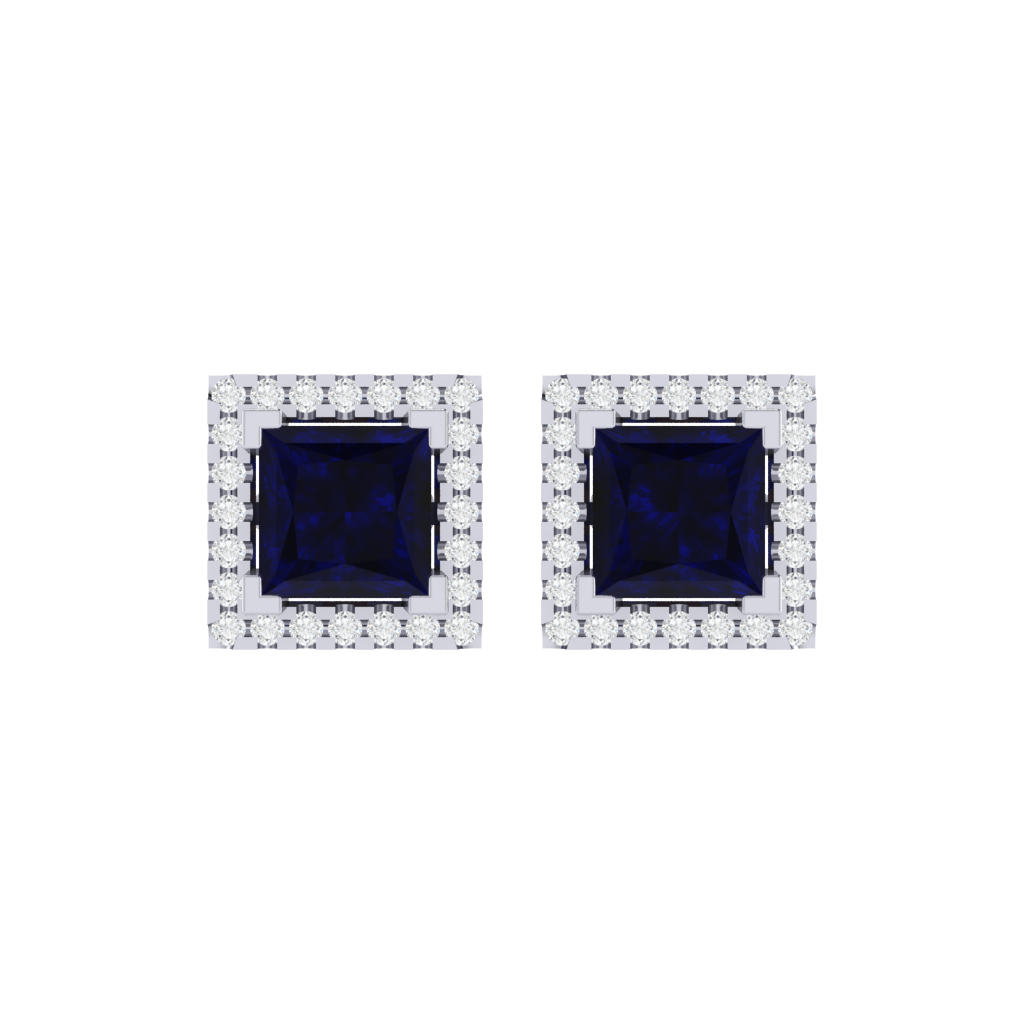 white gold plated sterling silver princess shape sapphire stud earrings