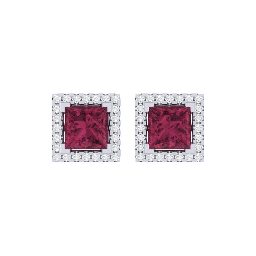 white gold plated sterling silver princess shape tourmaline stud earrings