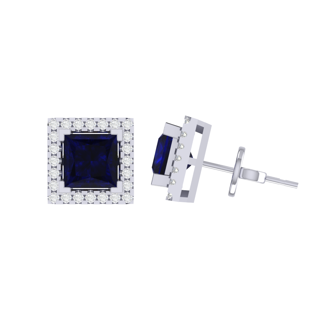 white gold plated sterling silver princess shape sapphire stud earrings