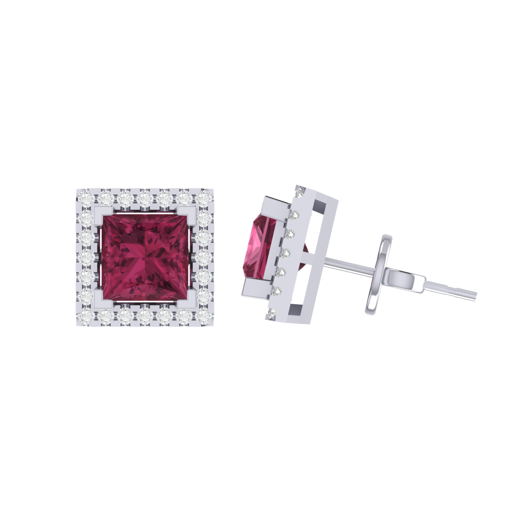 white gold plated sterling silver princess shape tourmaline stud earrings