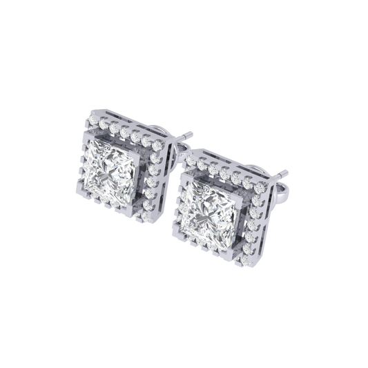 white gold plated sterling silver princess shape cubic-zirconia stud earrings