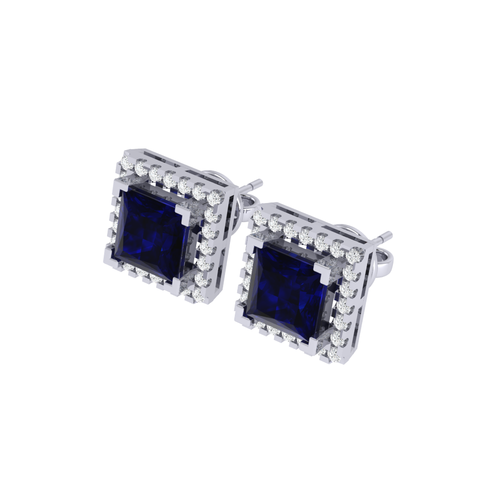 white gold plated sterling silver princess shape sapphire stud earrings