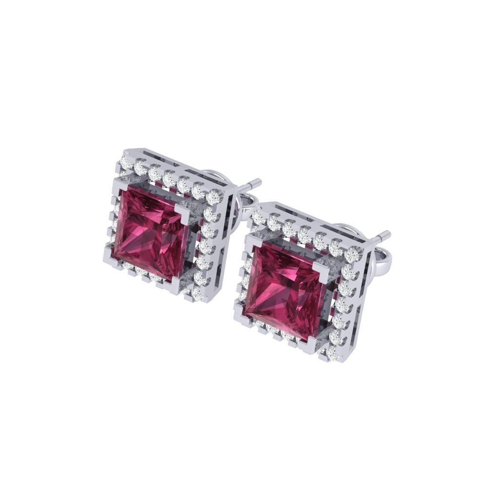 white gold plated sterling silver princess shape tourmaline stud earrings