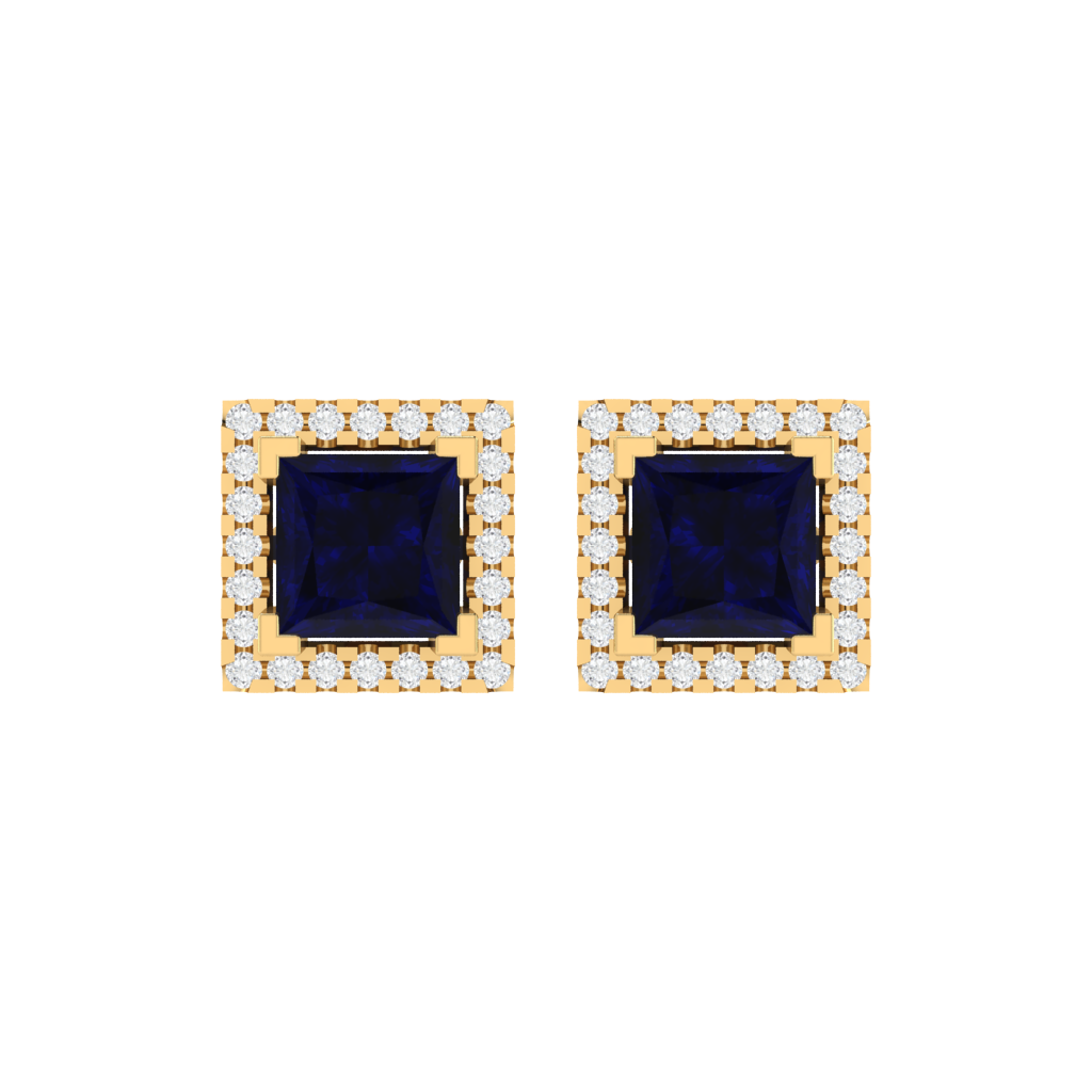 yellow gold plated sterling silver princess shape sapphire stud earrings