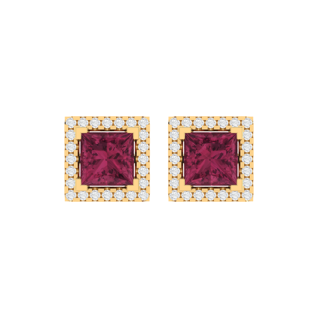 yellow gold plated sterling silver princess shape tourmaline stud earrings