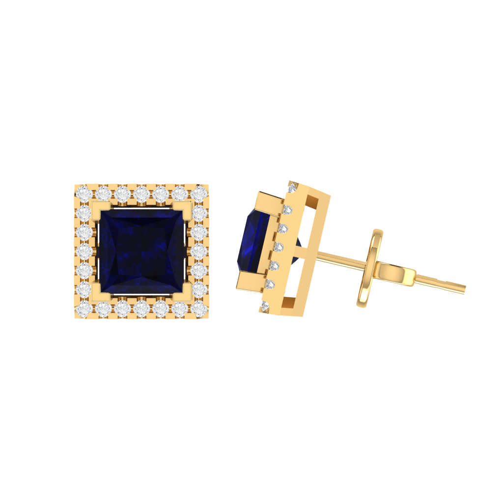 yellow gold plated sterling silver princess shape sapphire stud earrings