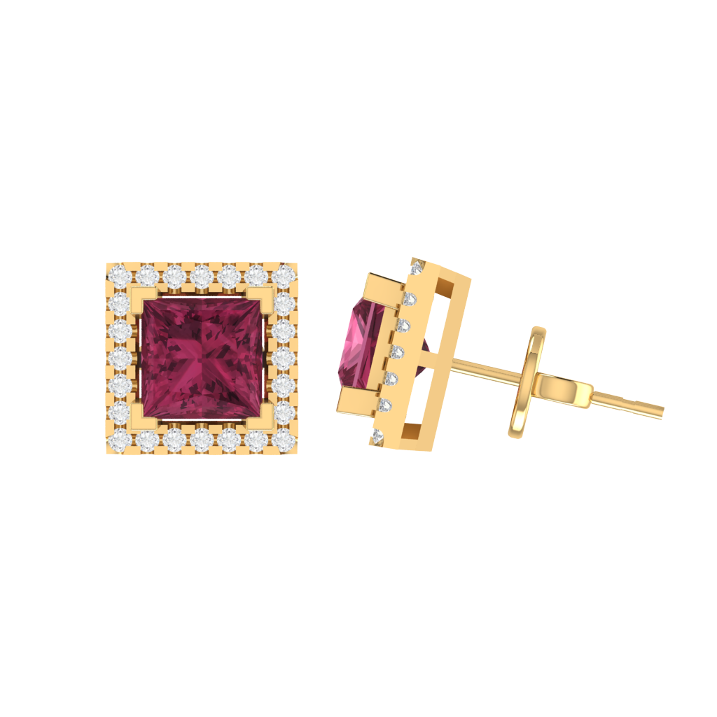 yellow gold plated sterling silver princess shape tourmaline stud earrings