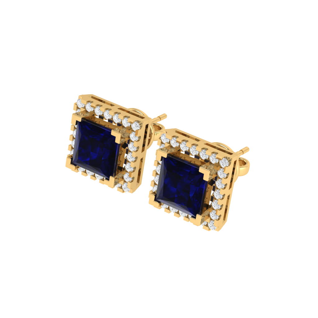 yellow gold plated sterling silver princess shape sapphire stud earrings
