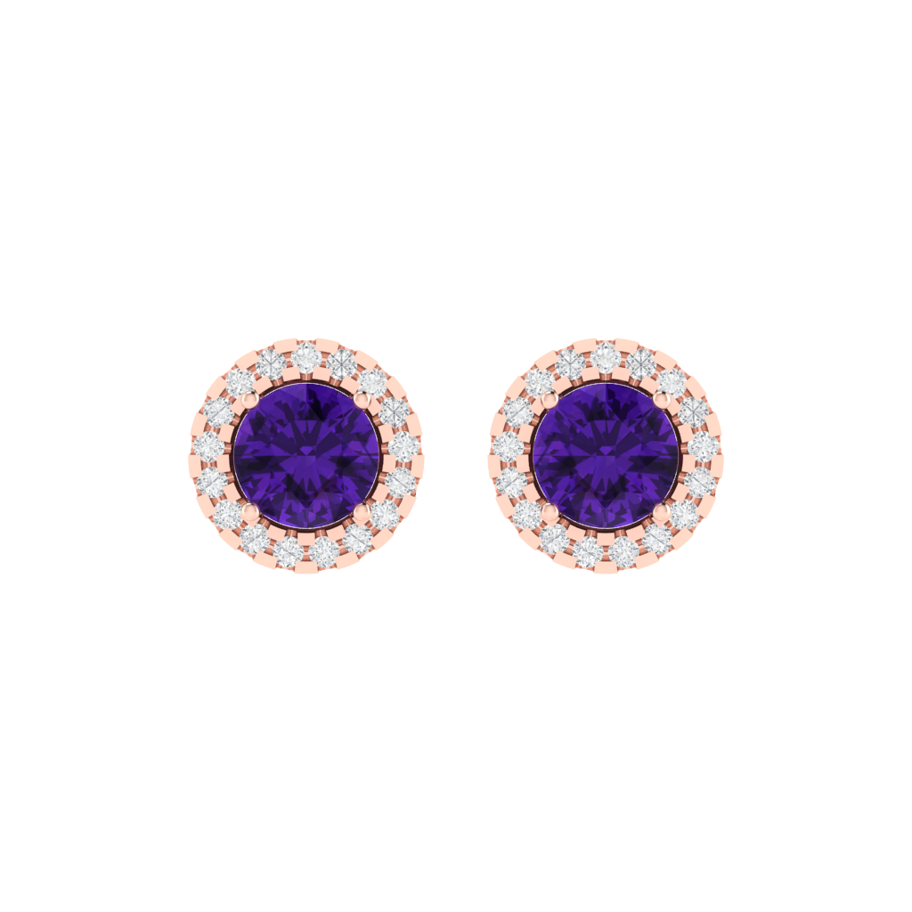 rose gold plated sterling silver round shape amethyst stud earrings