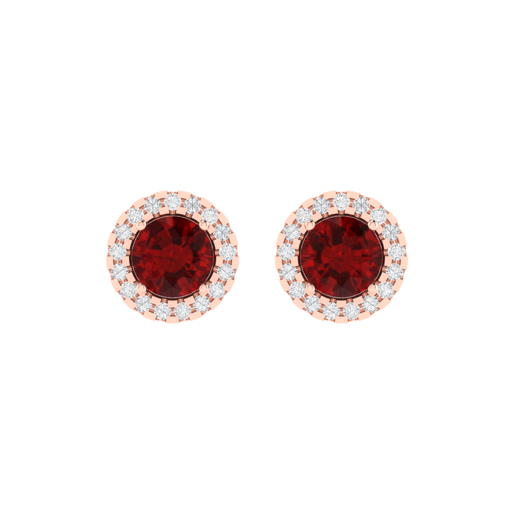 rose gold plated sterling silver round shape ruby stud earrings