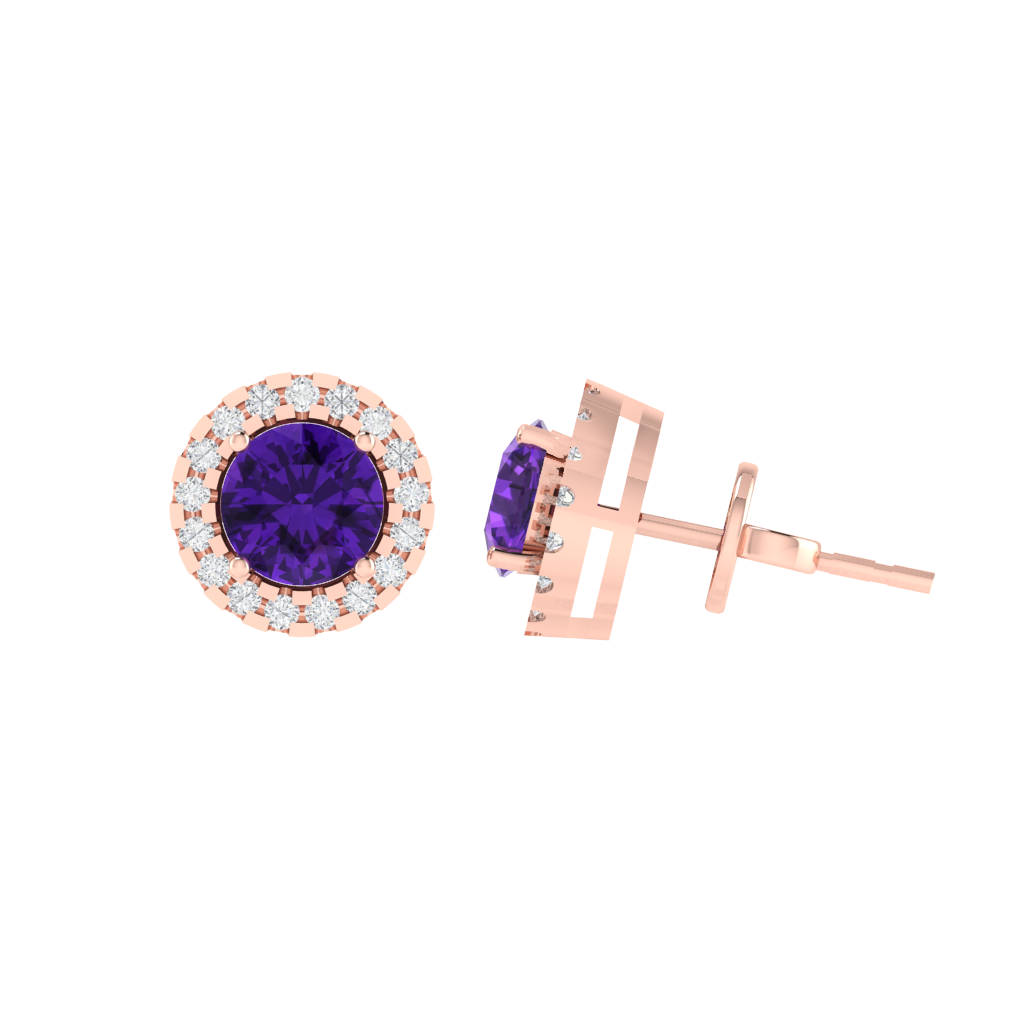 rose gold plated sterling silver round shape amethyst stud earrings