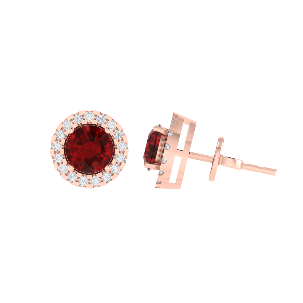 rose gold plated sterling silver round shape ruby stud earrings