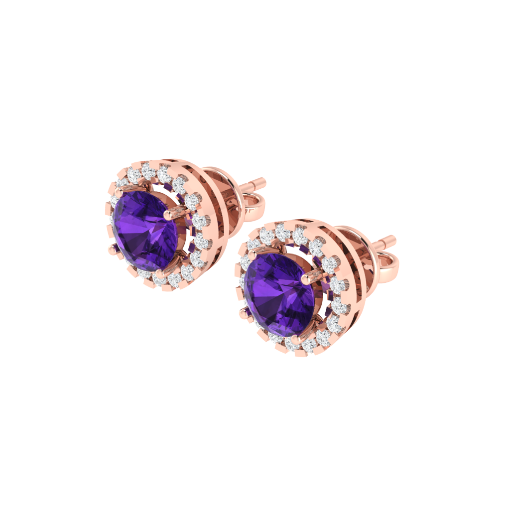rose gold plated sterling silver round shape amethyst stud earrings
